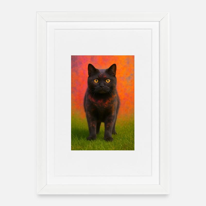 Night cat with color explosion in the background - Framed poster (27 × 37 cm) - white