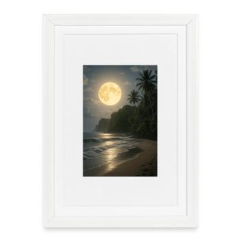 Moonlight over tropical beach - Framed poster (27 × 37 cm) - white - Front