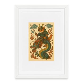 Fox Warriors and Dragons in Battle Form - Framed poster (27 × 37 cm) - white - Front