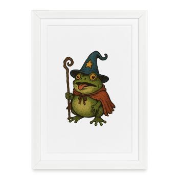 Magical Frog Weaker with Magic Hat - Framed poster (27 × 37 cm) - white - Front