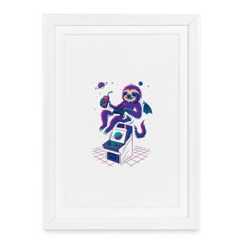Space Gamer Sloth with Drink and Arcade - Framed poster (27 × 37 cm) - white - Front