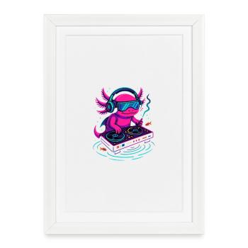 DJ Axolotl avec Cyberpunk Vibe - Affiche encadrée (27 × 37 cm) - blanc - Devant