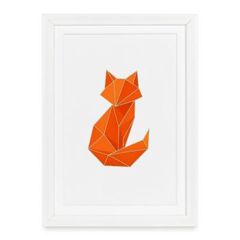 Renard géométrique - Design élégant en origami - Affiche encadrée (27 × 37 cm) - blanc - Devant