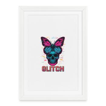 Crâne au néon avec motif de papillon - Affiche encadrée (27 × 37 cm) - blanc - Devant