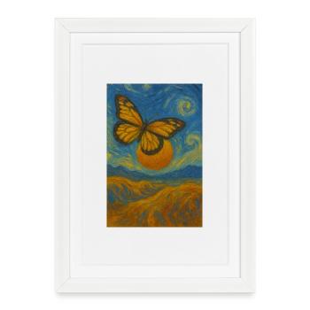 Papillon dans le style de Van Gogh - Affiche encadrée (27 × 37 cm) - blanc - Devant