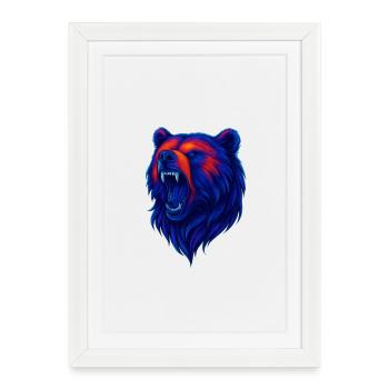 Life-robbing bear head in neon style - Framed poster (27 × 37 cm) - white - Front