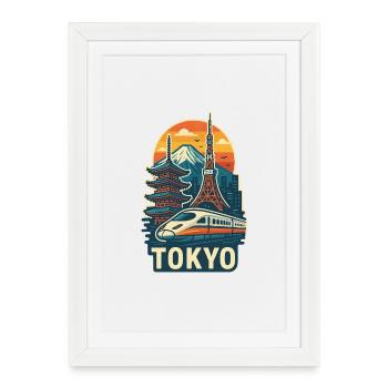 Tokyo Skyline with Mount Fuji and Bullet Train - Framed poster (27 × 37 cm) - white - Front