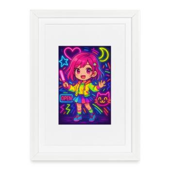 Neon Chibi Magic – Colorful Anime Energy - Framed poster (27 × 37 cm) - white - Front