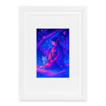 "Yukionna & the White Fox – Neon Dreams in the Snow - Framed poster (27 × 37 cm) - white - Front