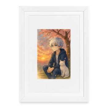 "Sakura Farewell – The Boy with the Heavenly Eyes" - Framed poster (27 × 37 cm) - white - Front