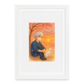"Sakura Night – Mount Fuji under the stars" - Framed poster (27 × 37 cm) - white - Front