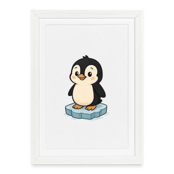 Pingouin mignon sur bloc de glace - Affiche encadrée (27 × 37 cm) - blanc - Devant