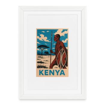 Kenya Maasaï guerrier Nature Illustration - Affiche encadrée (27 × 37 cm) - blanc - Devant