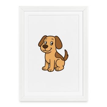 Motif de chien ludique dans le style d’un dessin animé - Affiche encadrée (27 × 37 cm) - blanc - Devant