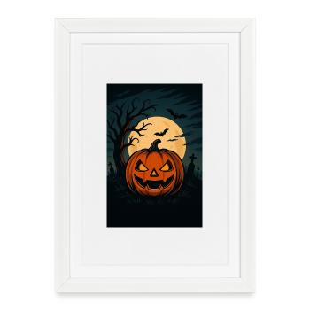 Haunted Pumpkin Night - Spooky Halloween Artwork - Framed poster (27 × 37 cm) - white - Front
