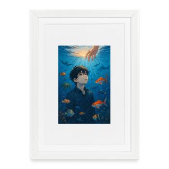 "Drowning in Light – Anime Ocean Tragedy" - Framed poster (27 × 37 cm) - white - Front