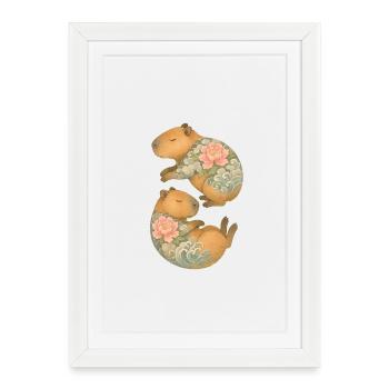 Compagnons Capybara Encrés – Sérénité flottante - Affiche encadrée (27 × 37 cm) - blanc - Devant