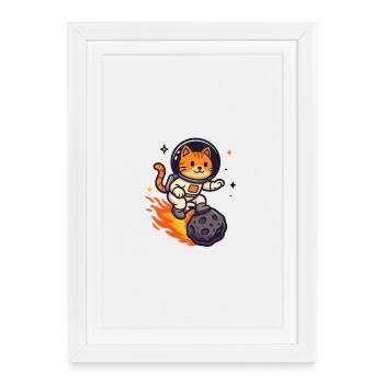 Astro Cat Meteor Rider Kawaii Space Cat - Framed poster (27 × 37 cm) - white - Front