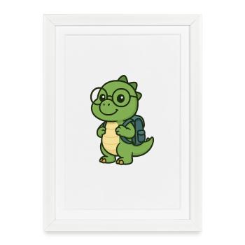 Cute dinosaur with glasses & satchel - Framed poster (27 × 37 cm) - white - Front