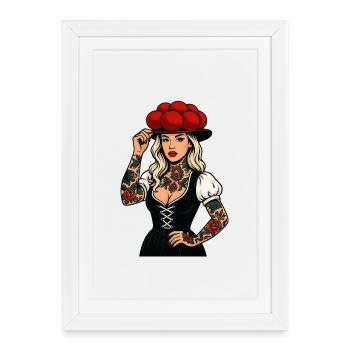 Fille tatouée de la Forêt-Noire – Bollenhut Beauty - Affiche encadrée (27 × 37 cm) - blanc - Devant