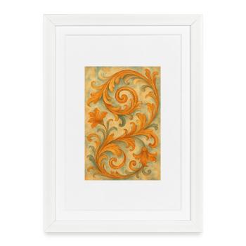 Yellow Baroque ornamental motif - Framed poster (27 × 37 cm) - white - Front