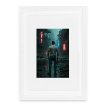 Post-Apocalyptic Cityscape Illustration - Framed poster (27 × 37 cm) - white - Front