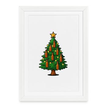 Festive Beer Bottles Christmas Tree - Framed poster (27 × 37 cm) - white - Front