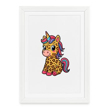 Leoparden-Einhorn – Süßes Cartoon-Design - Gerahmtes Poster (27 × 37 cm) - Weiß - Vorne