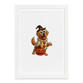 Chien d’Halloween avec chapeau de sorcière - Affiche encadrée (27 × 37 cm) - blanc - Devant