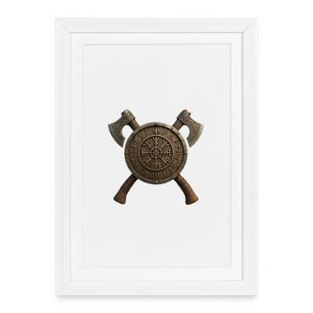 Bouclier viking avec couronne runique - Affiche encadrée (27 × 37 cm) - blanc - Devant