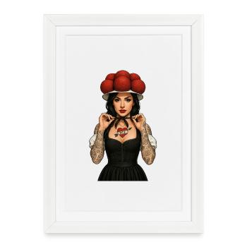 Forêt Noire Costume Traditionnel Bollenhut Fille Avec Tatouages SCF - Affiche encadrée (27 × 37 cm) - blanc - Devant