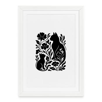 Elegant Cats & Flowers – Stylish - Framed poster (27 × 37 cm) - white - Front