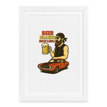 Bière Barbe Rock n Roll Design - Affiche encadrée (27 × 37 cm) - blanc - Devant