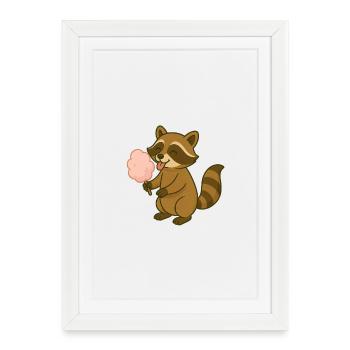 Cute raccoon with cotton candy - Framed poster (27 × 37 cm) - white - Front