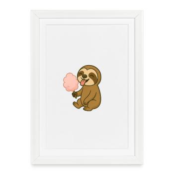Cute sloth with cotton candy - Framed poster (27 × 37 cm) - white - Front