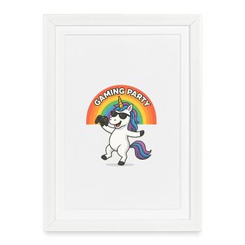 Conception de fête de jeu de licorne - Affiche encadrée (27 × 37 cm) - blanc - Devant