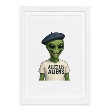 T-shirt Alien Marinière Humoristique - Affiche encadrée (27 × 37 cm) - blanc - Devant