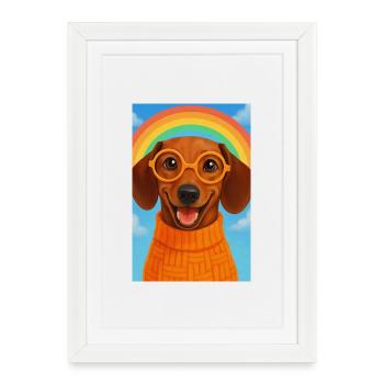 Happy Dog with Glasses and Rainbow - Framed poster (27 × 37 cm) - white - Front