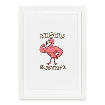 Tatouage de Flamant Musclé - Affiche encadrée (27 × 37 cm) - blanc - Devant