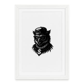 Rap-Owl - Framed poster (27 × 37 cm) - white - Front