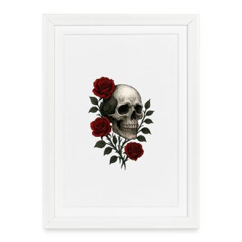 Crâne gothique avec motif de roses romantiques - Affiche encadrée (27 × 37 cm) - blanc - Devant