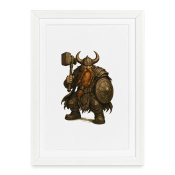 Zwerg mit Helm und Hammer - Gerahmtes Poster (27 × 37 cm) - Weiß - Vorne