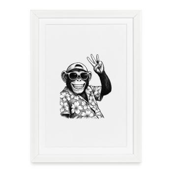 Summer Vibes - Monkey with Hawaiian Shirt and Sunglasses - Framed poster (27 × 37 cm) - white - Front