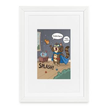 Superhero Cat Splash - Regrettable Saga du poisson rouge - Affiche encadrée (27 × 37 cm) - blanc - Devant