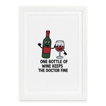 Cheerful wine bottle and wine glass illustration - Framed poster (27 × 37 cm) - white - Front