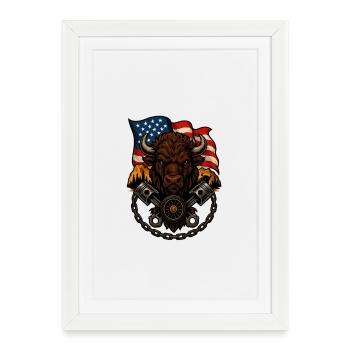 Bison Rider – Wild Biker Spirit - Affiche encadrée (27 × 37 cm) - blanc - Devant