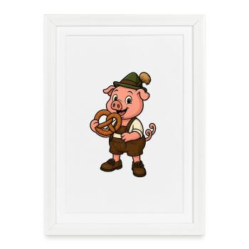 Porcelet humoristique avec bretzel - Affiche encadrée (27 × 37 cm) - blanc - Devant