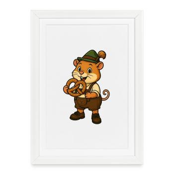 Hamster in traditional costume with pretzels - Framed poster (27 × 37 cm) - white - Front