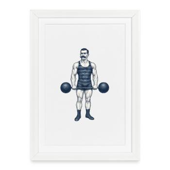 Vintage Strongman Illustration T-Shirt - Gerahmtes Poster (27 × 37 cm) - Weiß - Vorne