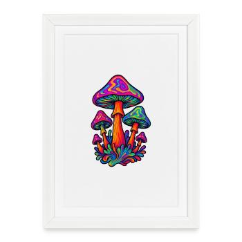 Illustration de champignons au néon - Affiche encadrée (27 × 37 cm) - blanc - Devant